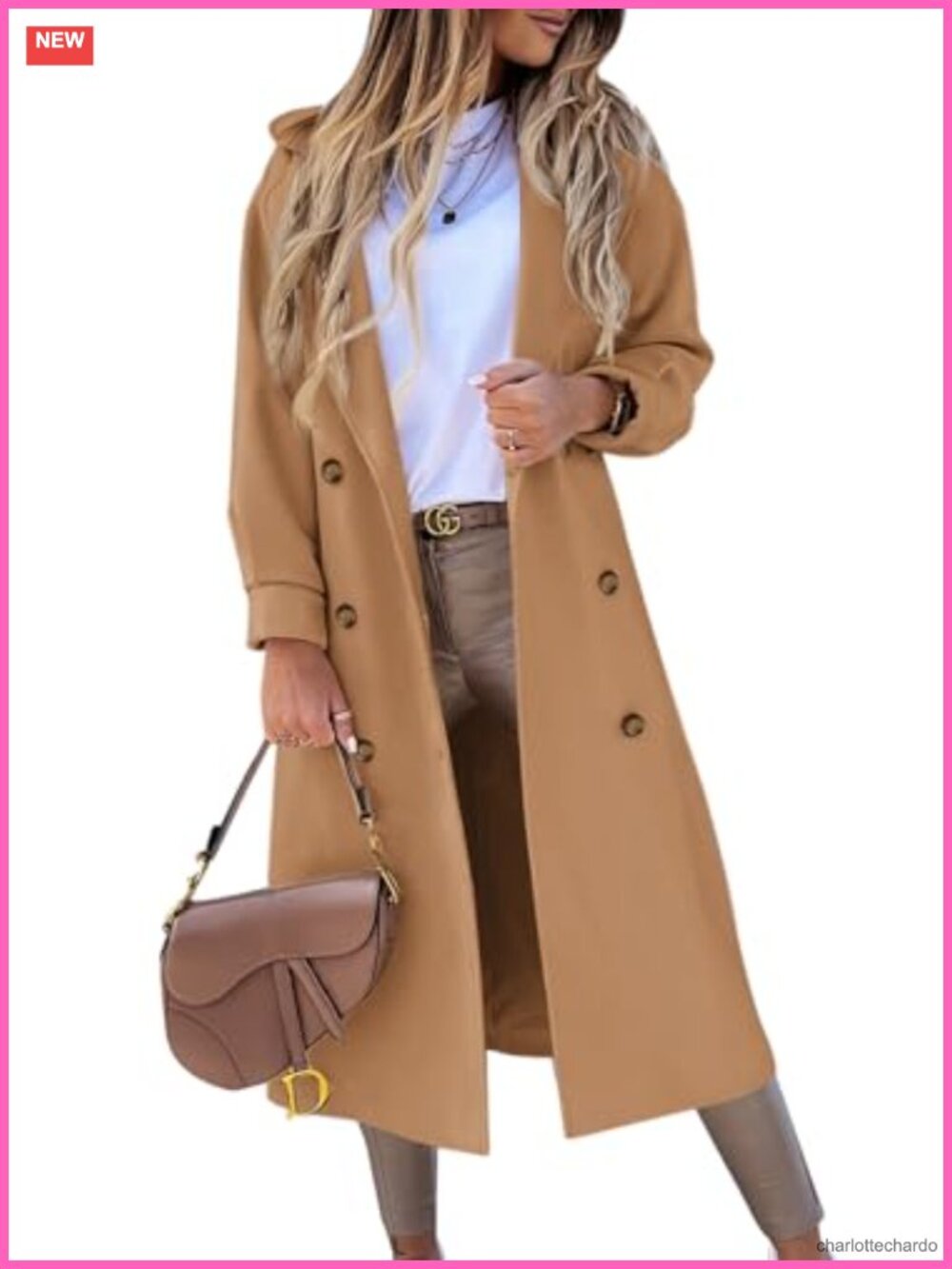 Wool Blend Double Breasted Pea Coat Long Notched Lapel Winter Overcoat